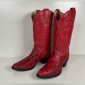 Vintage Justin Python Snakeskin Cowboy Boots | USA Made | Red | Men’s 8.5 D